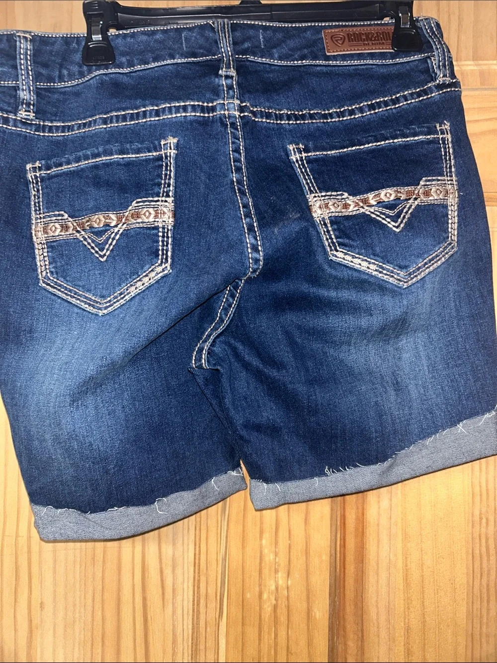Rock & Roll Denim Mid Rise Riding Shorts- Dark Blue
